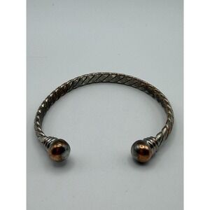 Copper Magnetic Therapy Cuff Bracelet Twisted Cable Silver Tone Unisex Wellness